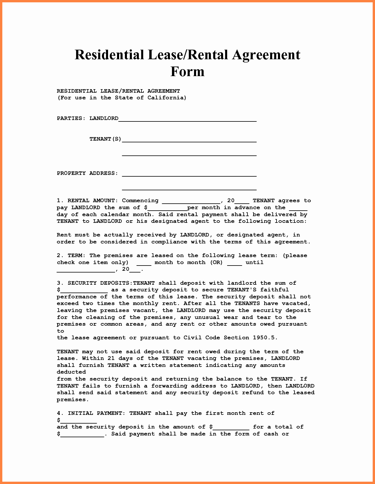 4 Apartment Lease Agreement Template Word