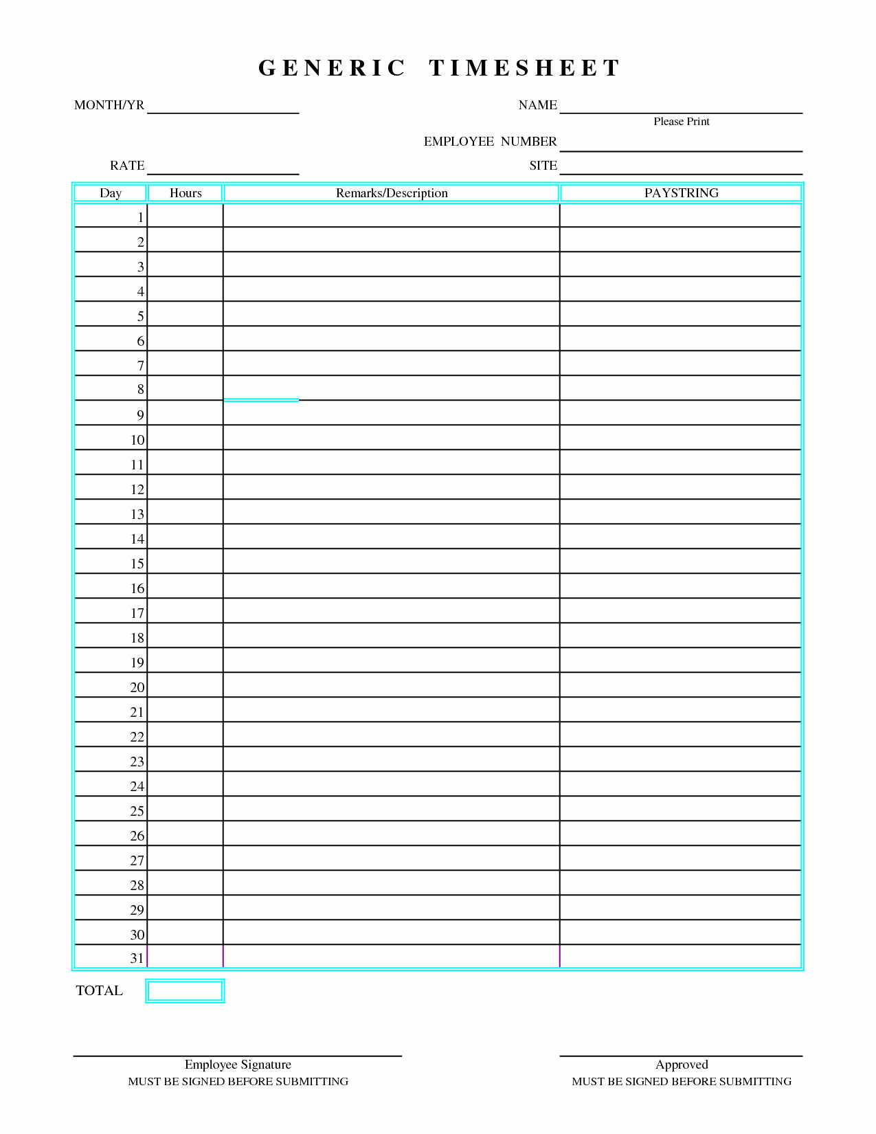 4 Best Of Free Printable Monthly Timesheet Template