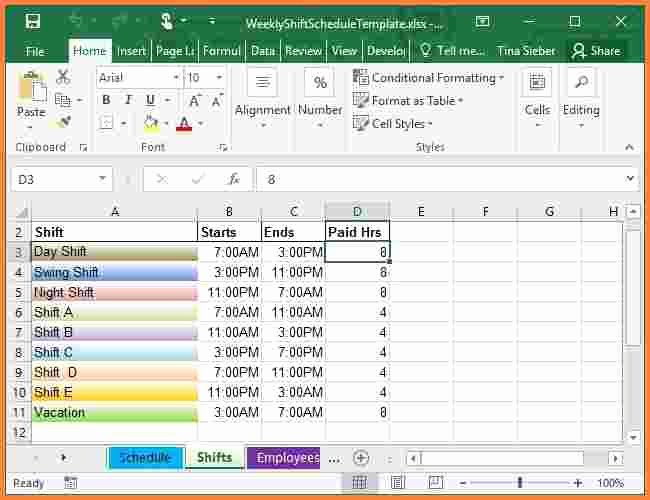 4 Employee Schedule Excel Spreadsheet