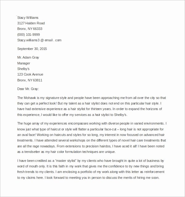 Cosmetology Cover Letter Examples Letter Example Template