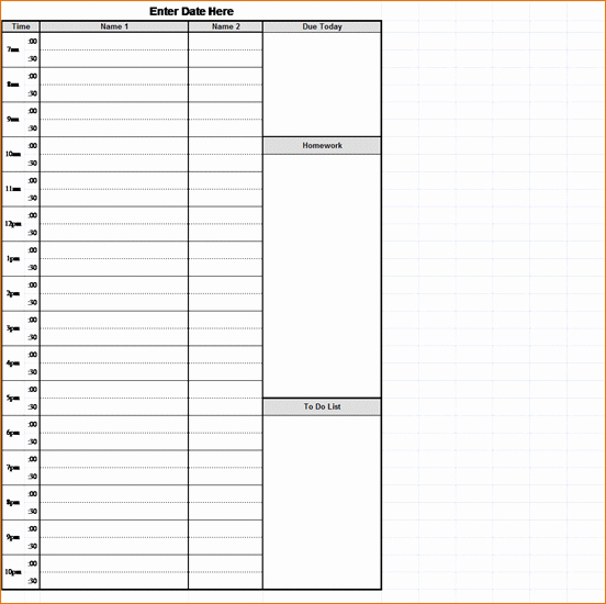 4 Hourly Planner Template