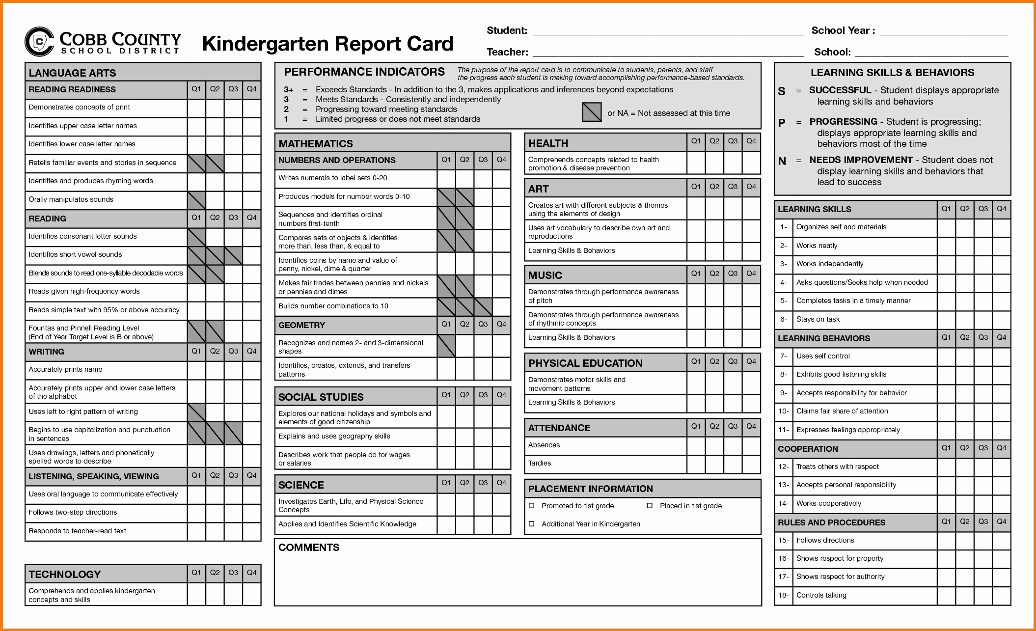 4 Kindergarten Report Card Template