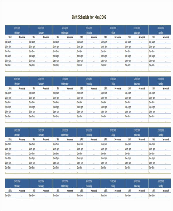4 Monthly Shift Schedule Templates Free Word Pdf format