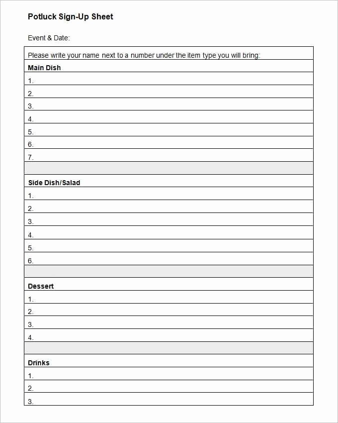 4 Potluck Sign Up Sheet Templates Word Excel Templates