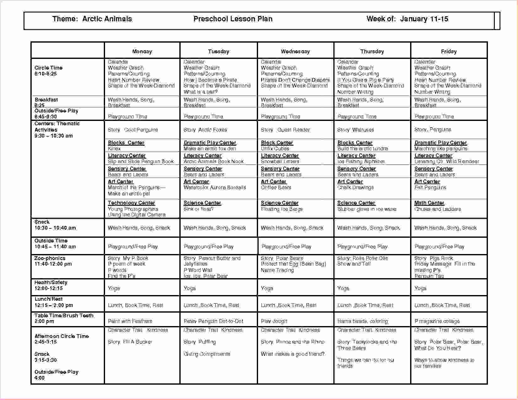 4 Preschool Weekly Lesson Plan Templatereport Template