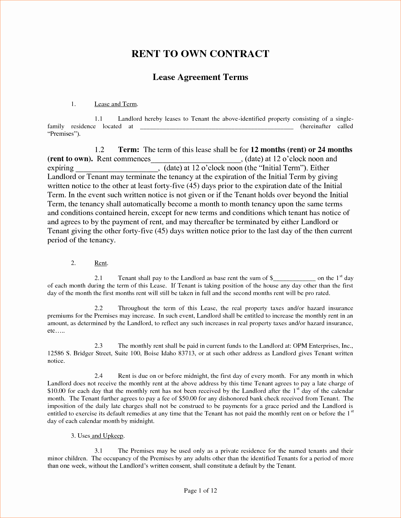 4 Rent to Own Agreement Templatereport Template Document