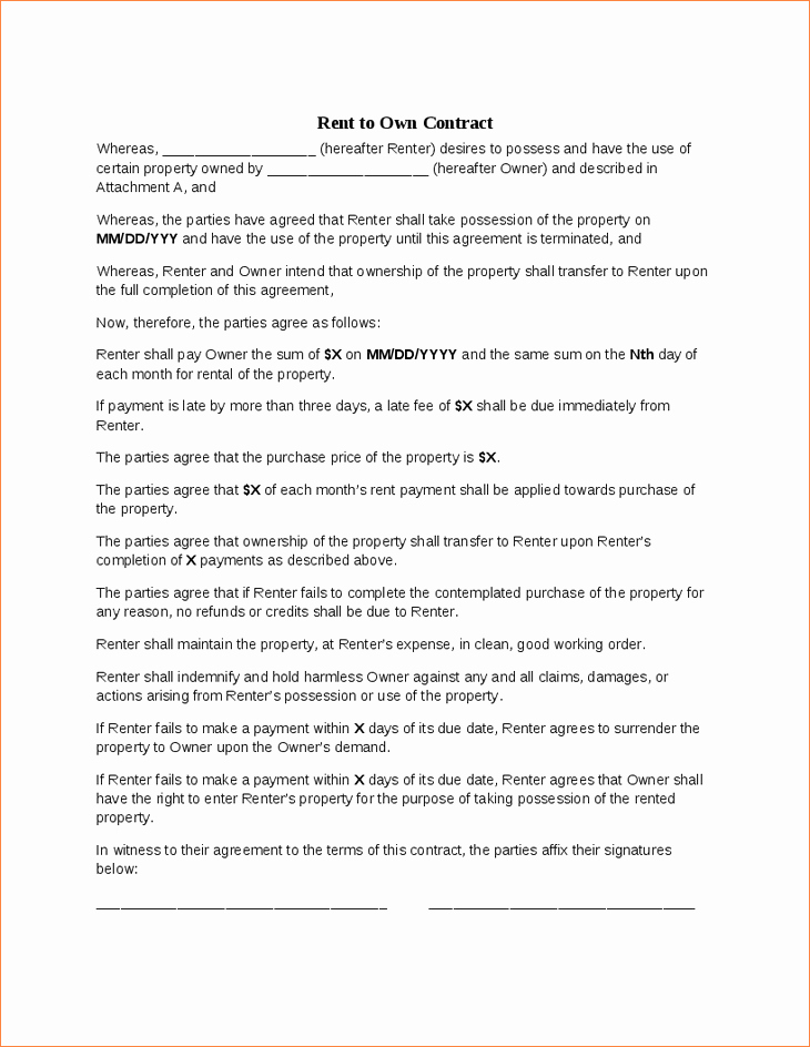 4 Rent to Own Contract Templatereport Template Document