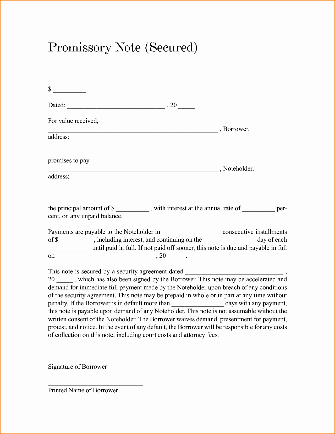 4 Secured Promissory Note Template