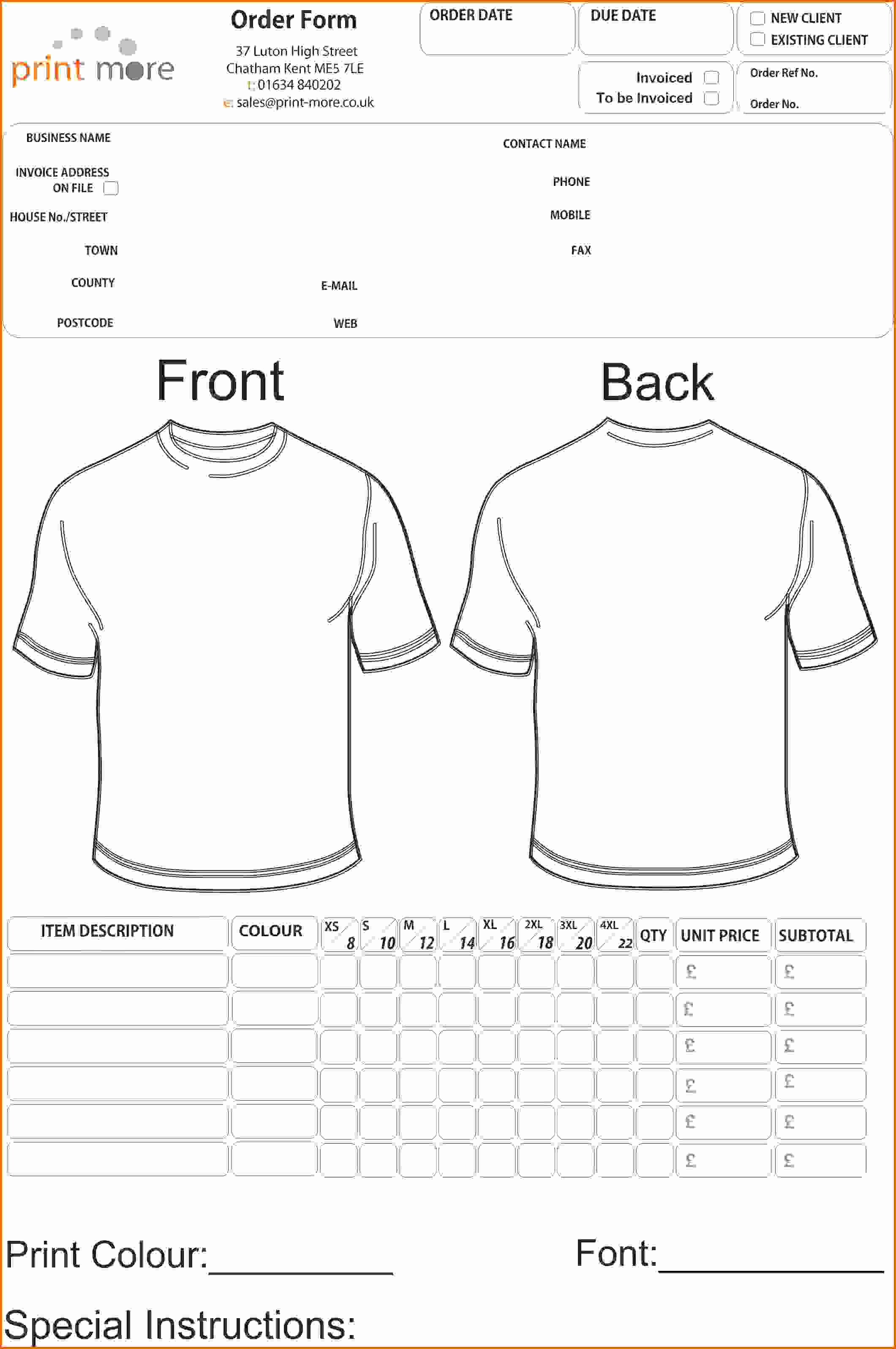 4 T Shirt order form Template Freereference Letters Words