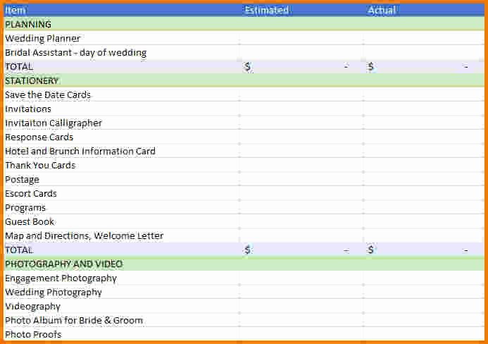 4 Wedding Bud Spreadsheet Excel
