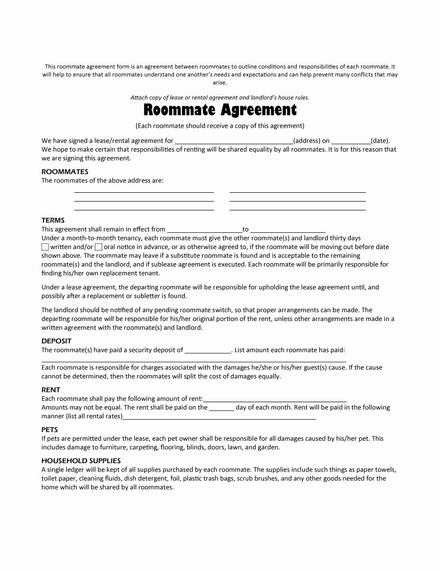 40 Free Roommate Agreement Templates &amp; forms Word Pdf