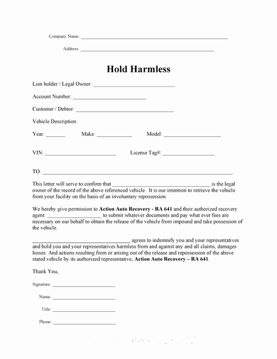 40 Hold Harmless Agreement Templates Free Template Lab