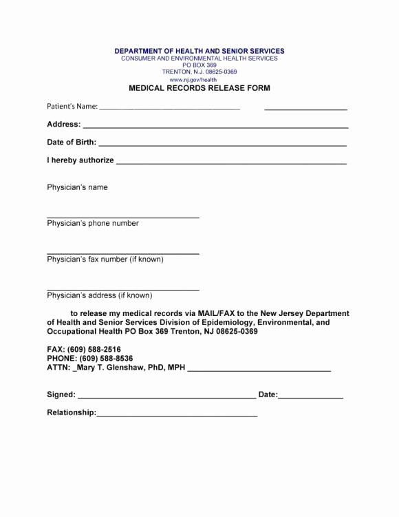 40 Medical Records Release form Release Of Information
