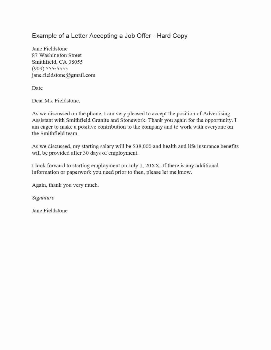 40 Professional Job Fer Acceptance Letter &amp; Email