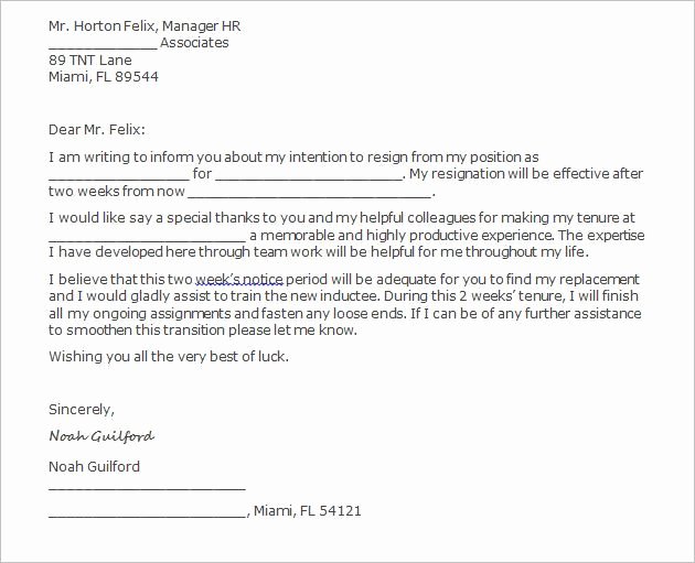 40 Two Weeks Notice Letter Templates Free Pdf formats