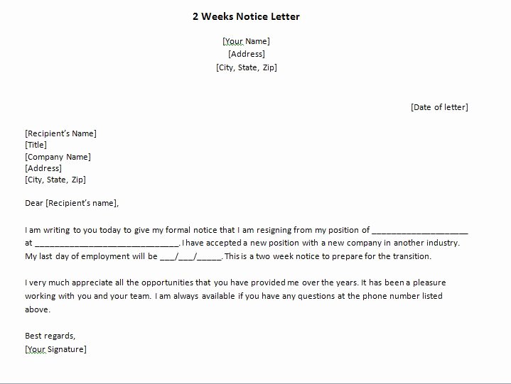 40 Two Weeks Notice Letters &amp; Resignation Letter Samples