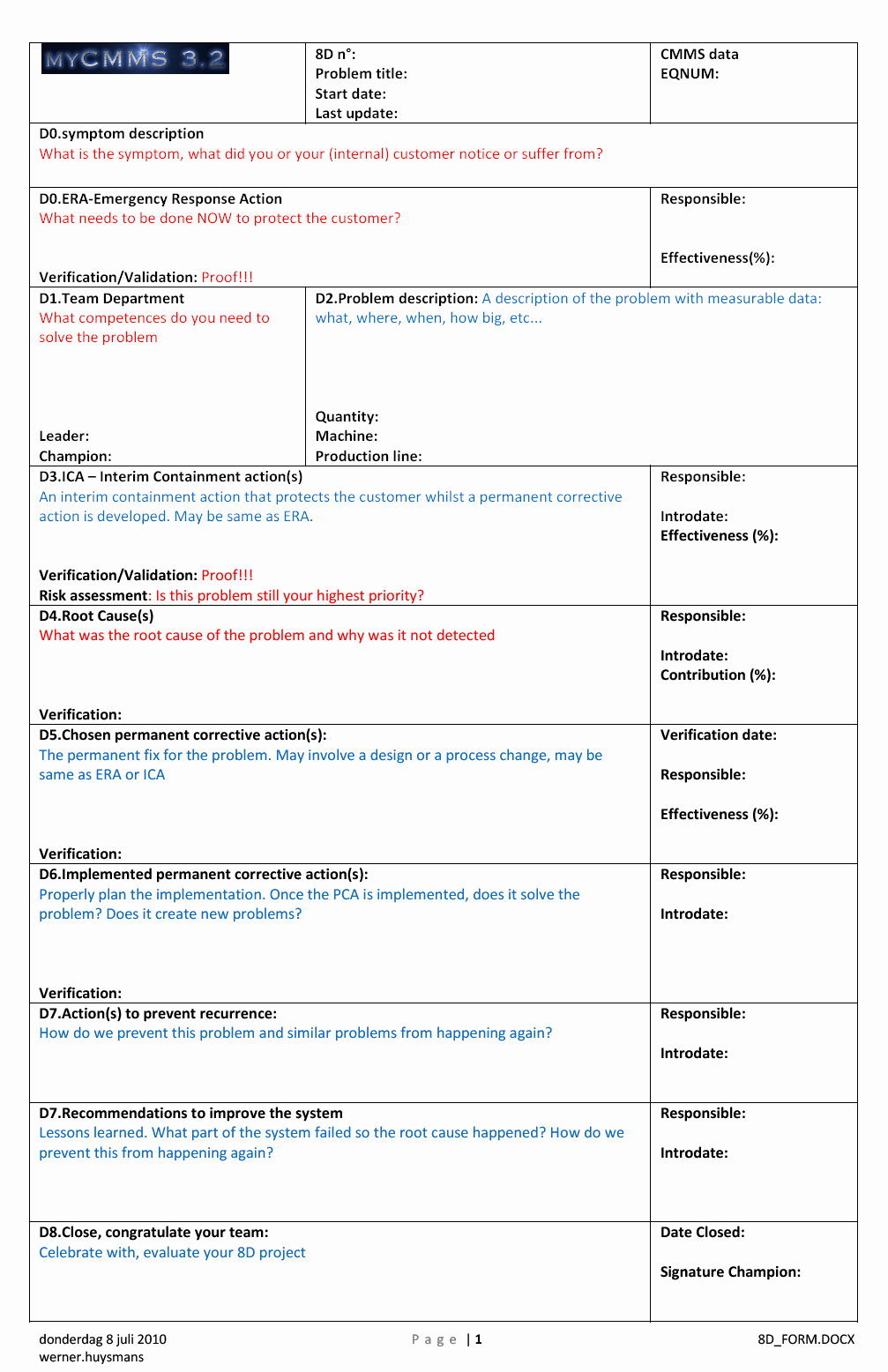42 8d Template 8d Problem solving Template by Operational