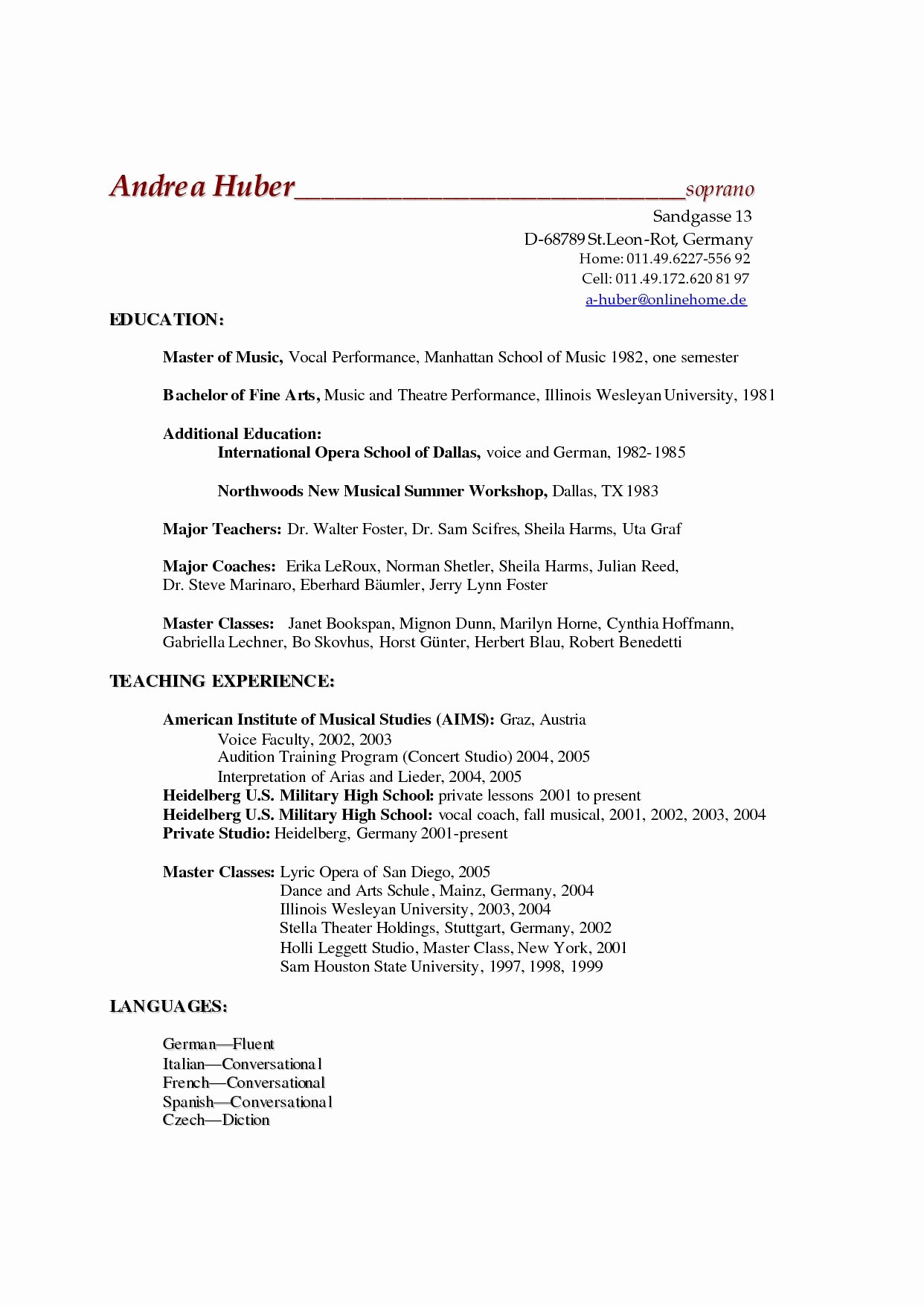 43 Simple Music Resume for College Applications Ht O1607