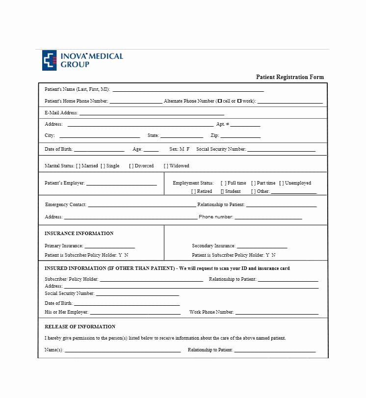 44 New Patient Registration form Templates Printable