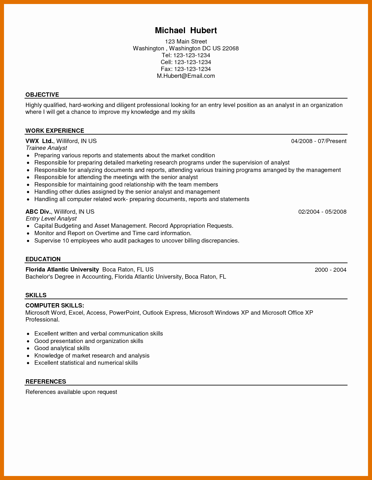 5 6 Resume Summary for Entry Level Position