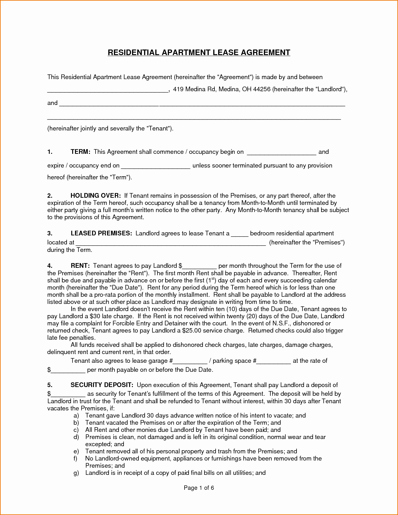 5 Apartment Lease Template