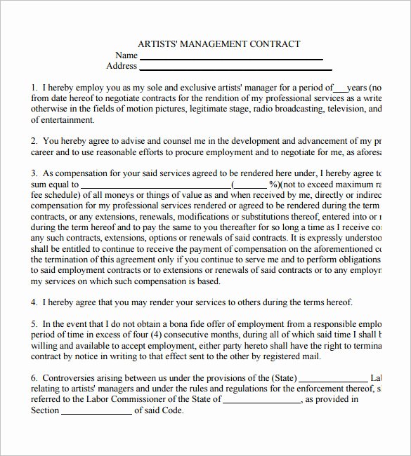 5 Artist Management Contract Templates – Free Pdf Word