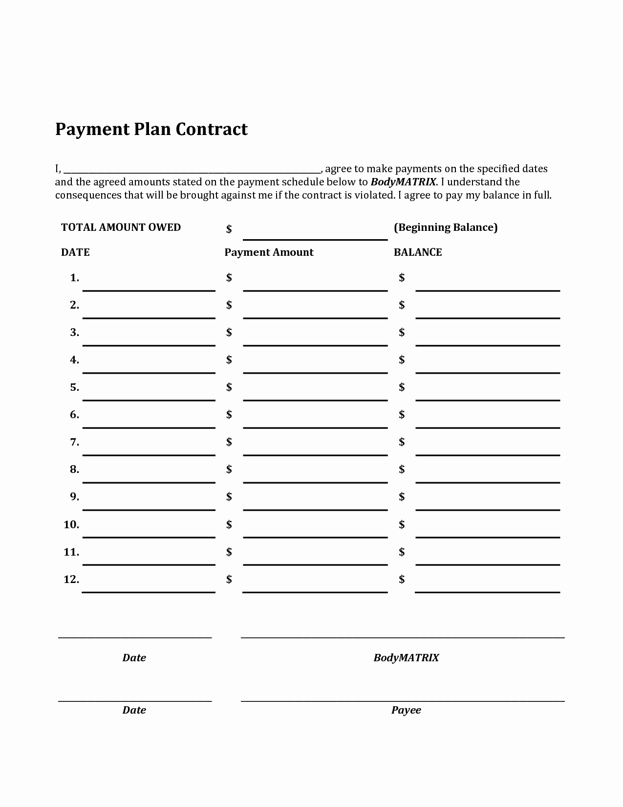 post payment plan agreement template