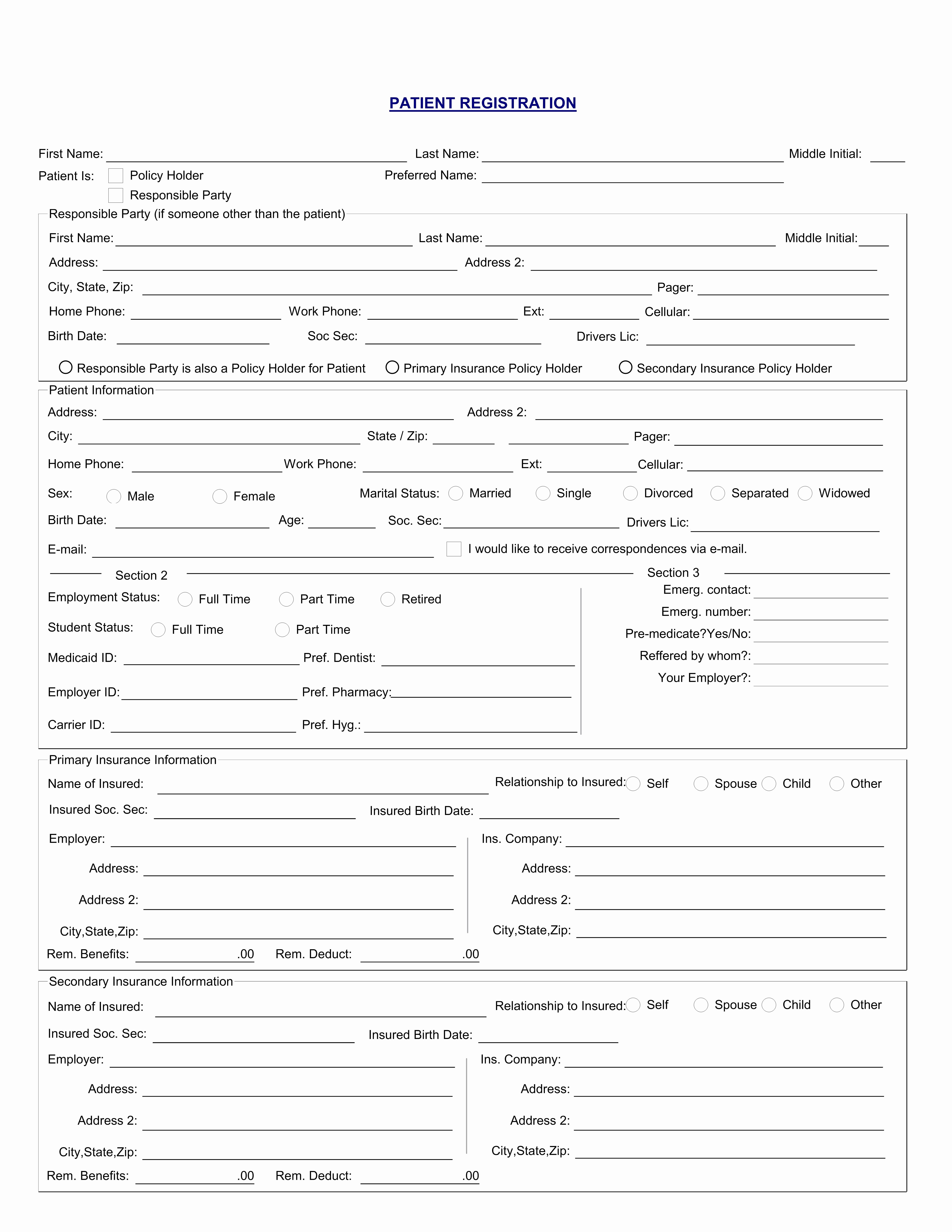 5 Best Of Printable Patient Registration forms