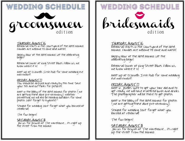 post printable wedding day schedule