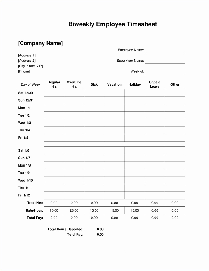 5 bi weekly timesheet template