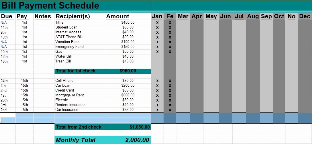 5 Bill Payment Schedule Template Pdf &amp; Word Excel Tmp