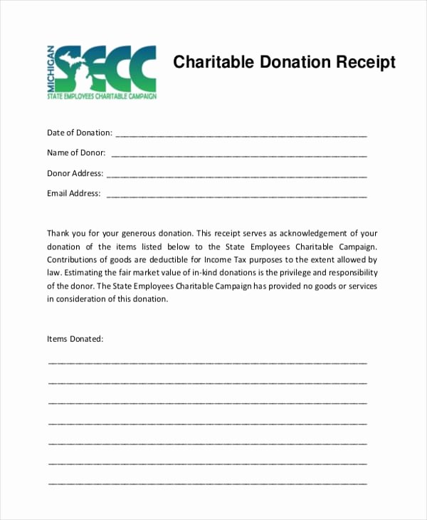 5 Charitable Donation Receipt Templates formats