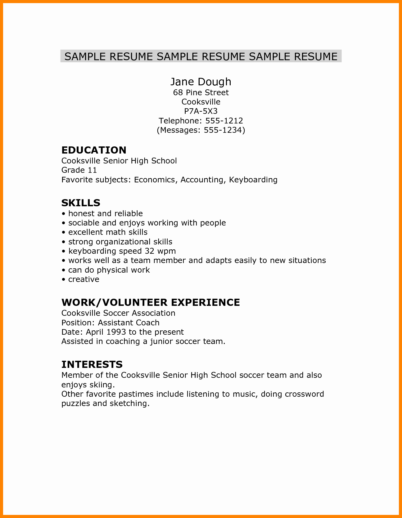 5 Cv Template for High School Student