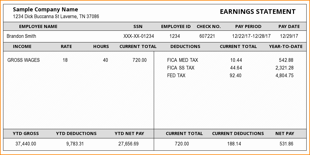 5 examples of pay stubs