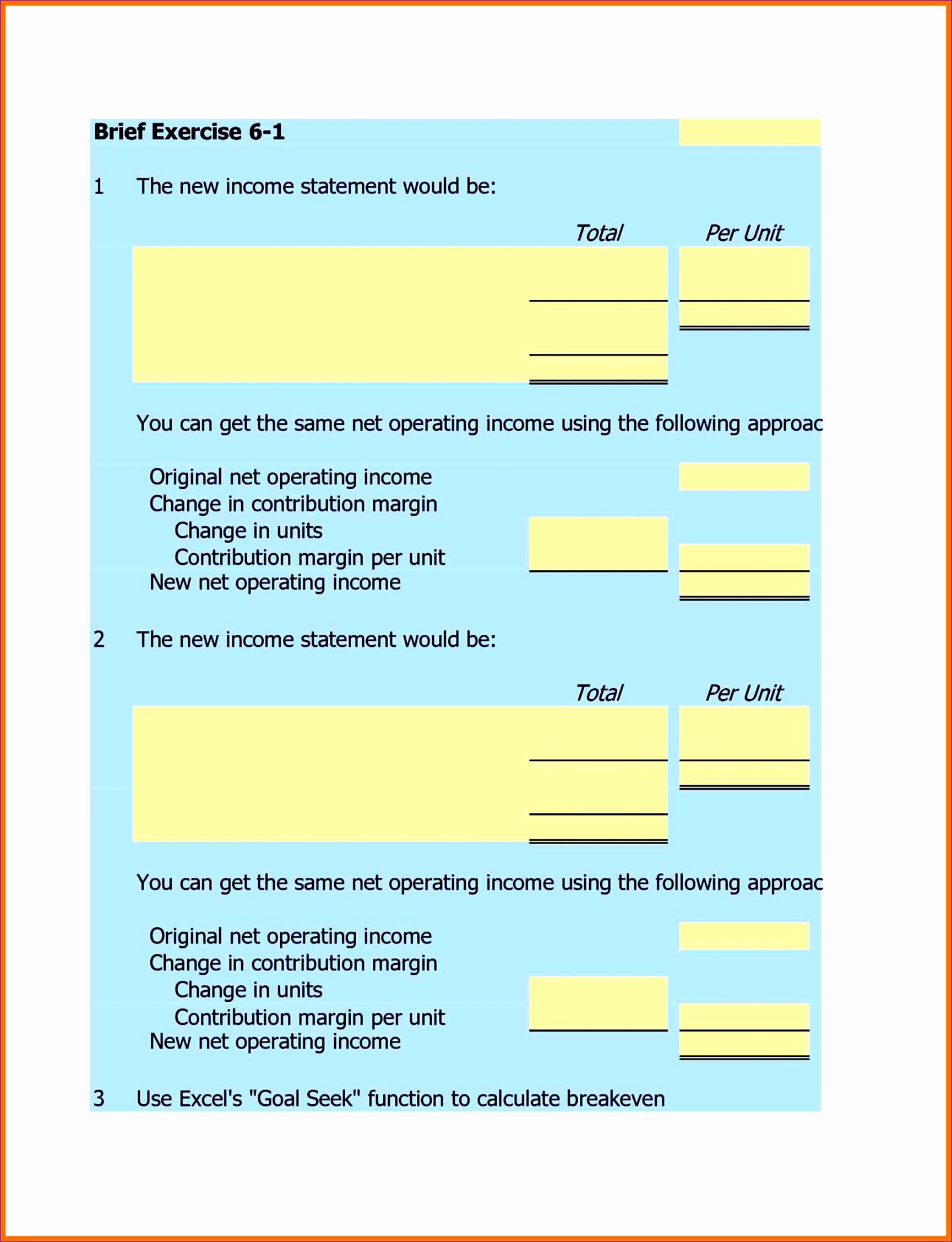 P&l Excel Template