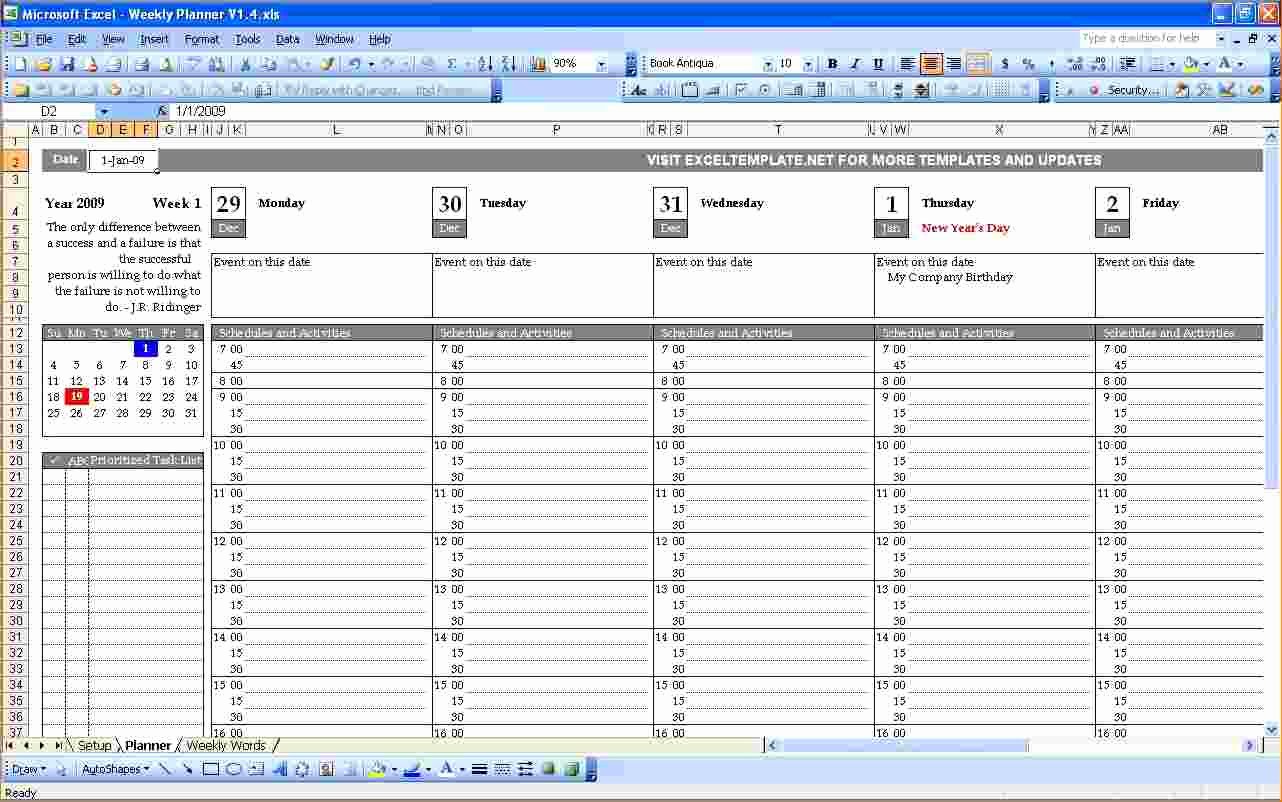 5 Excel Weekly Schedule Template