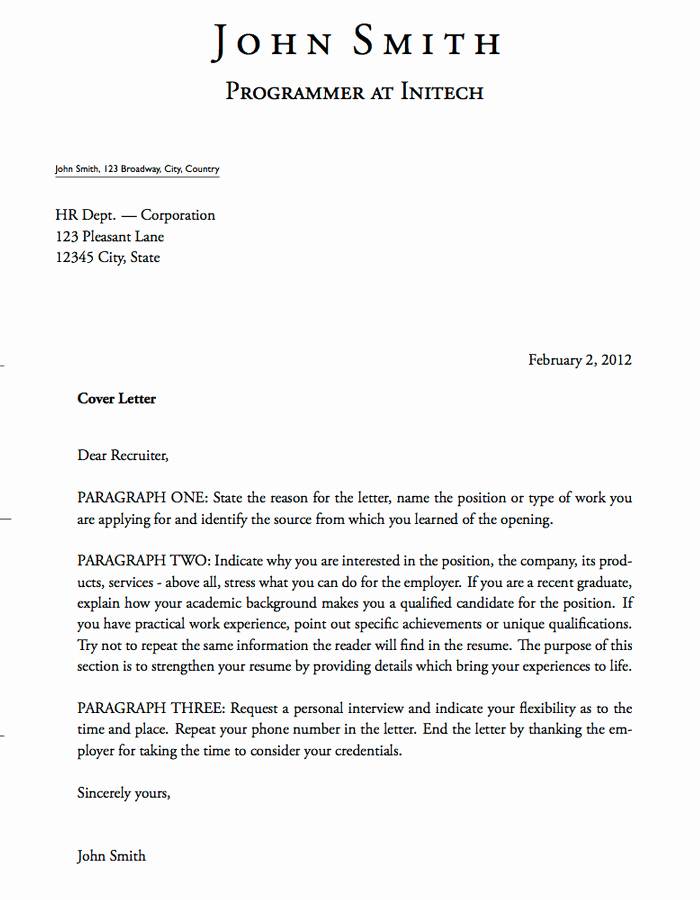 5 Free Cover Letter Templates Excel Pdf formats