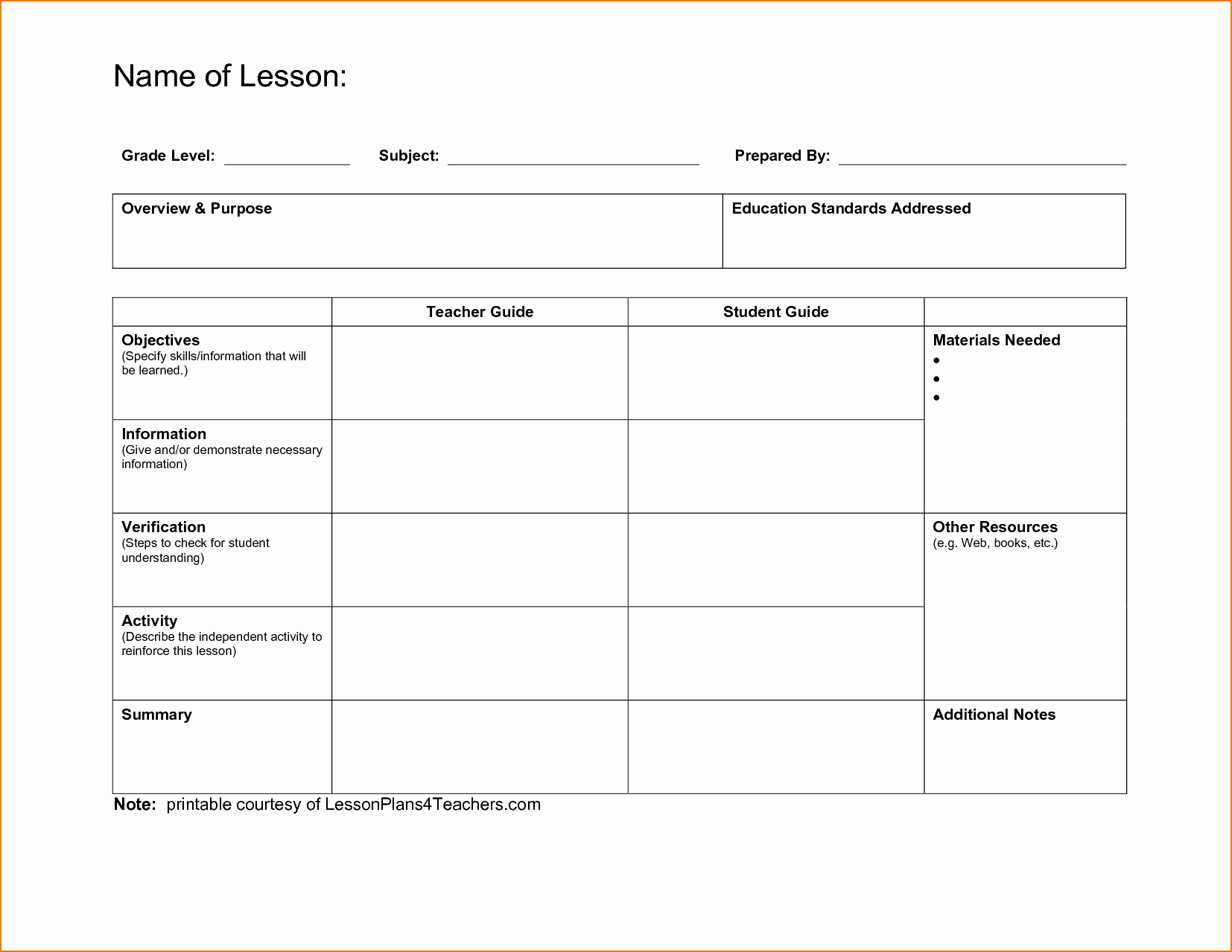 5 free lesson plan template