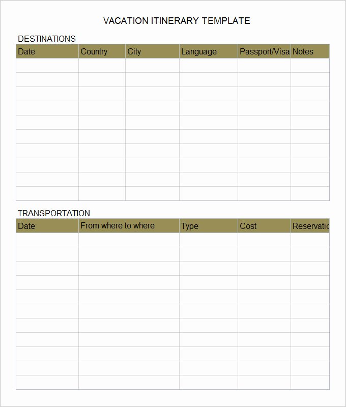 5 Holiday Itinerary Templates Word Excel
