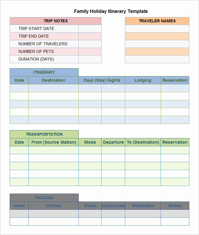 5 Holiday Itinerary Templates Word Excel