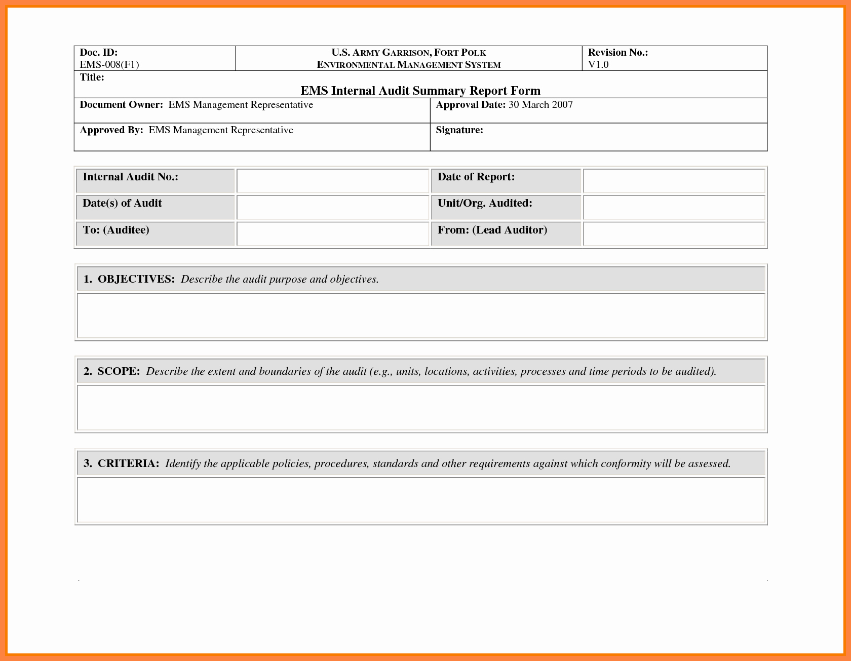5 Internal Quality Audit Report Template