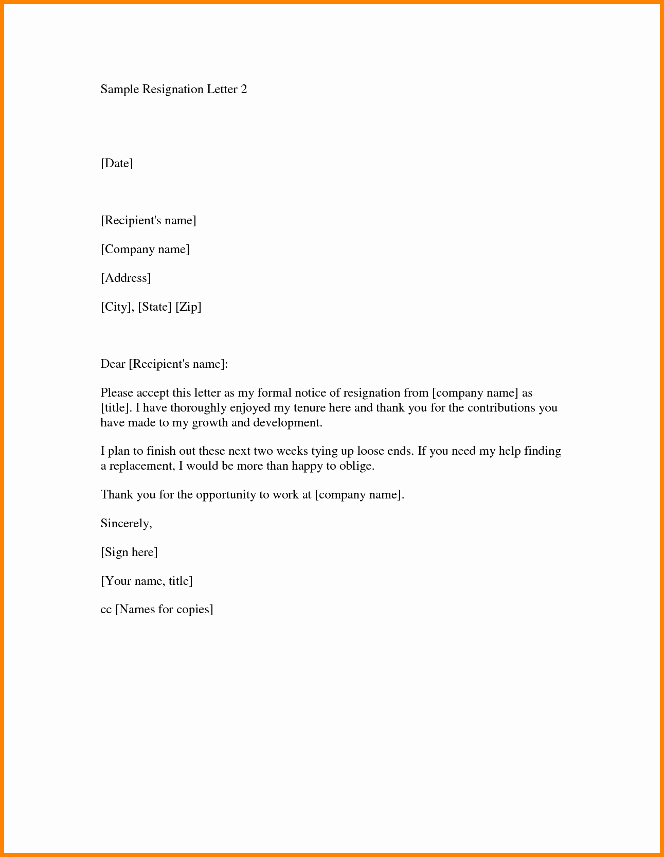 5 Job Resignation Letter format Pdf