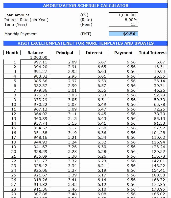 amortization schedule excel template