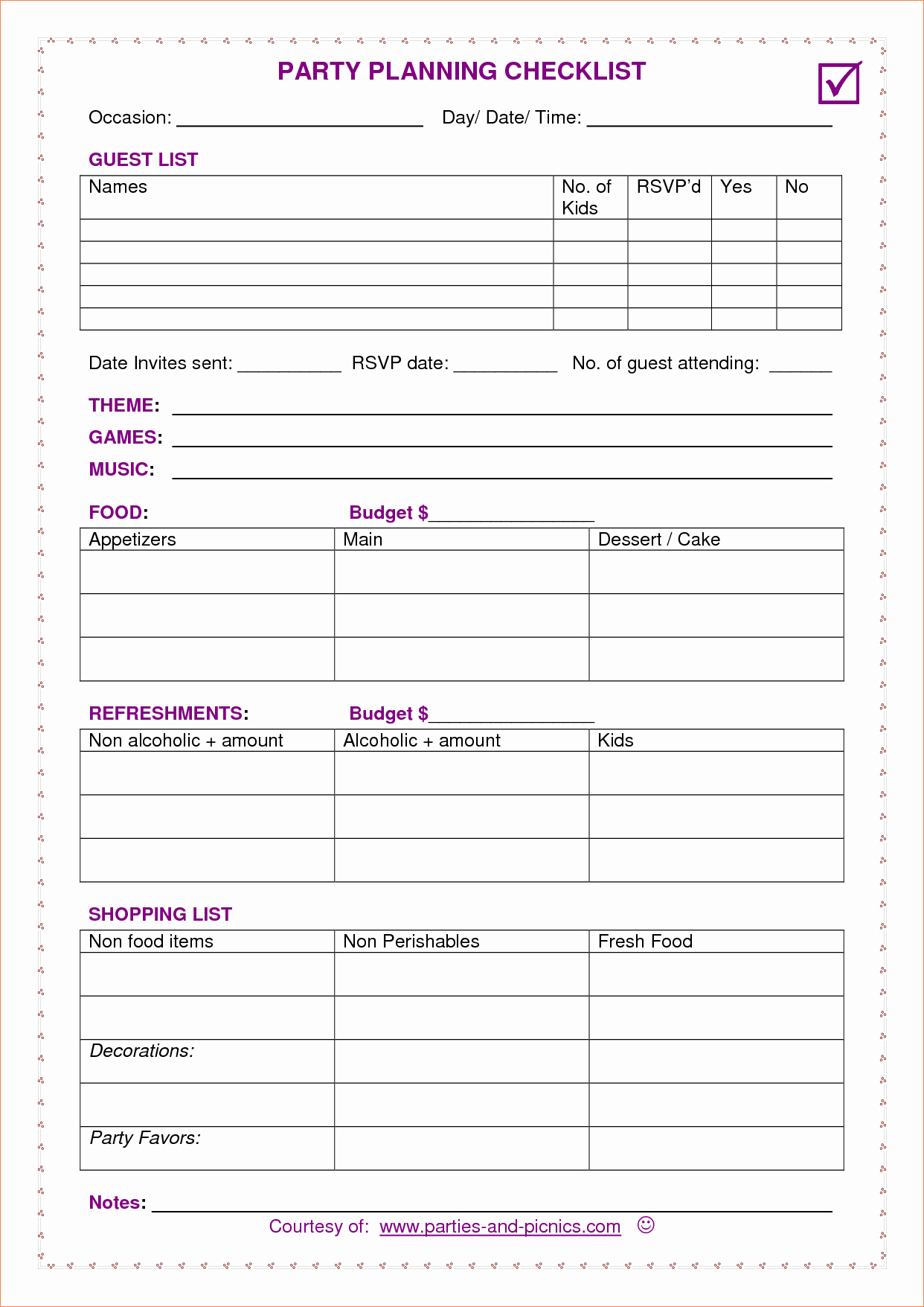5 Party Planning Template