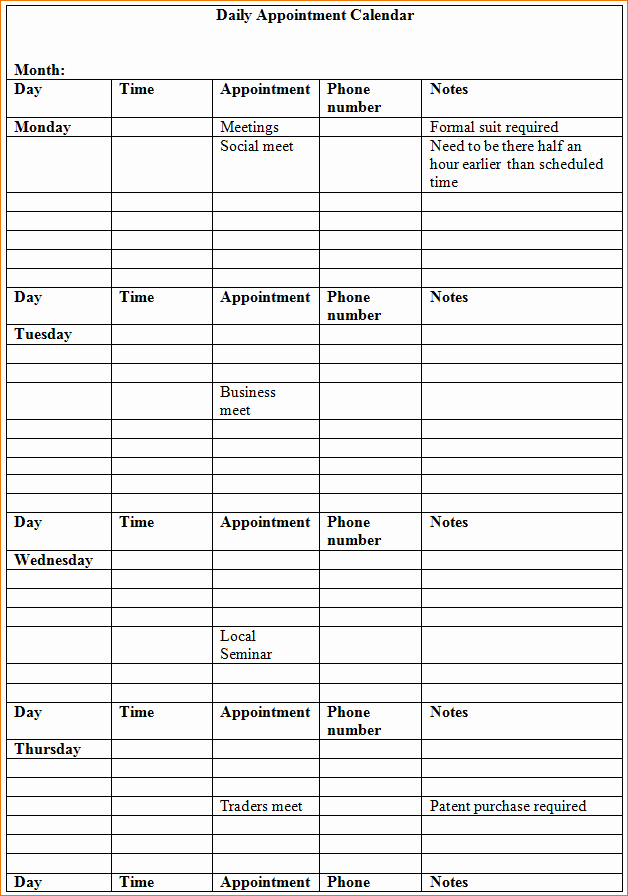 5 Printable Appointment Calendar