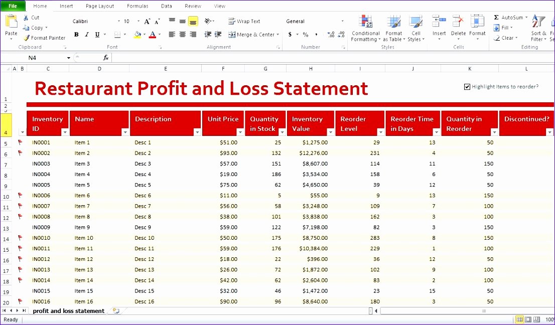 5 Restaurant Monthly Profit and Loss Statement Template