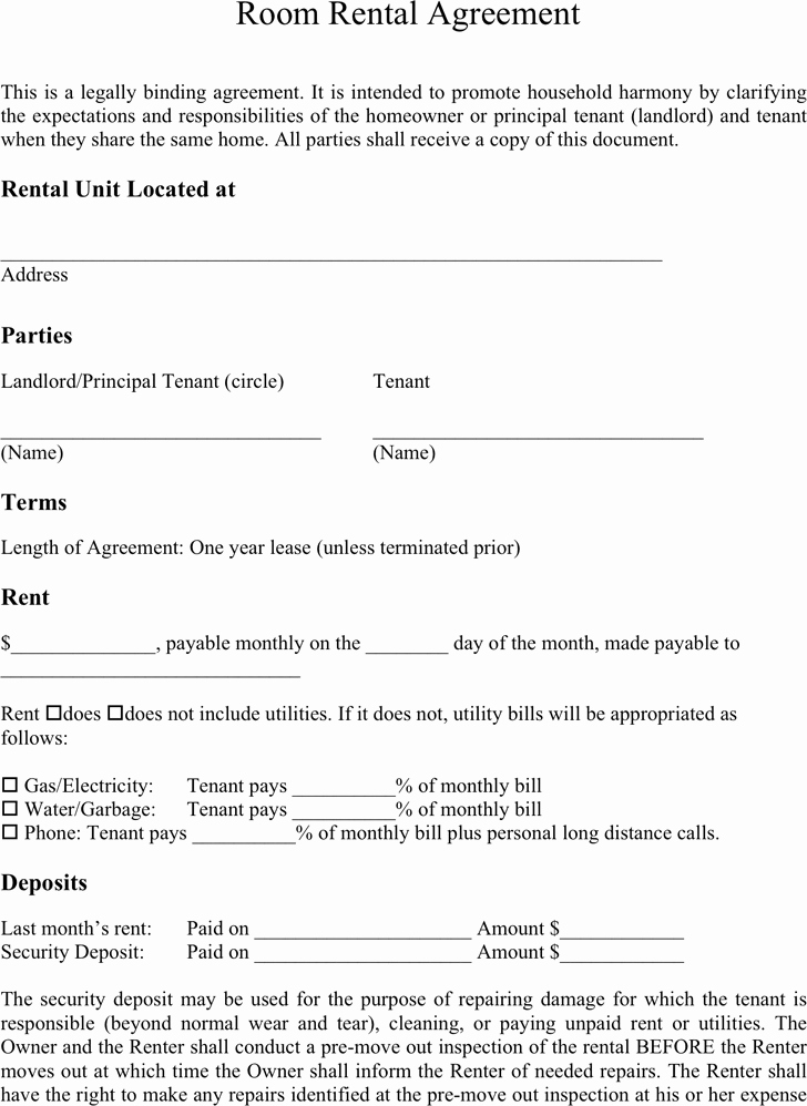 5 Room Rental Agreement form Templates formats Examples