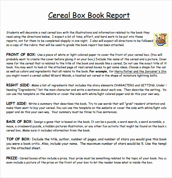 5 Sample Cereal Box Book Reports