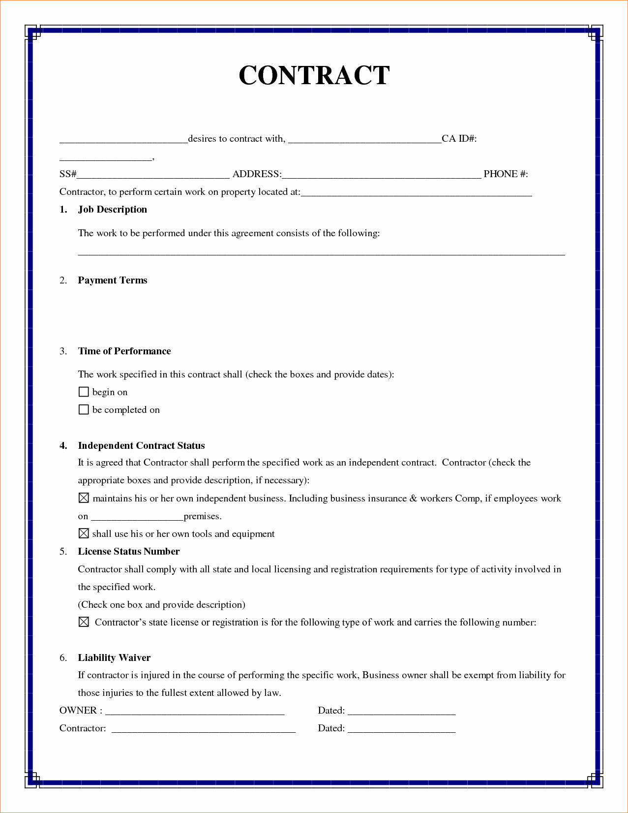 5 Simple Contractor Agreementreport Template Document