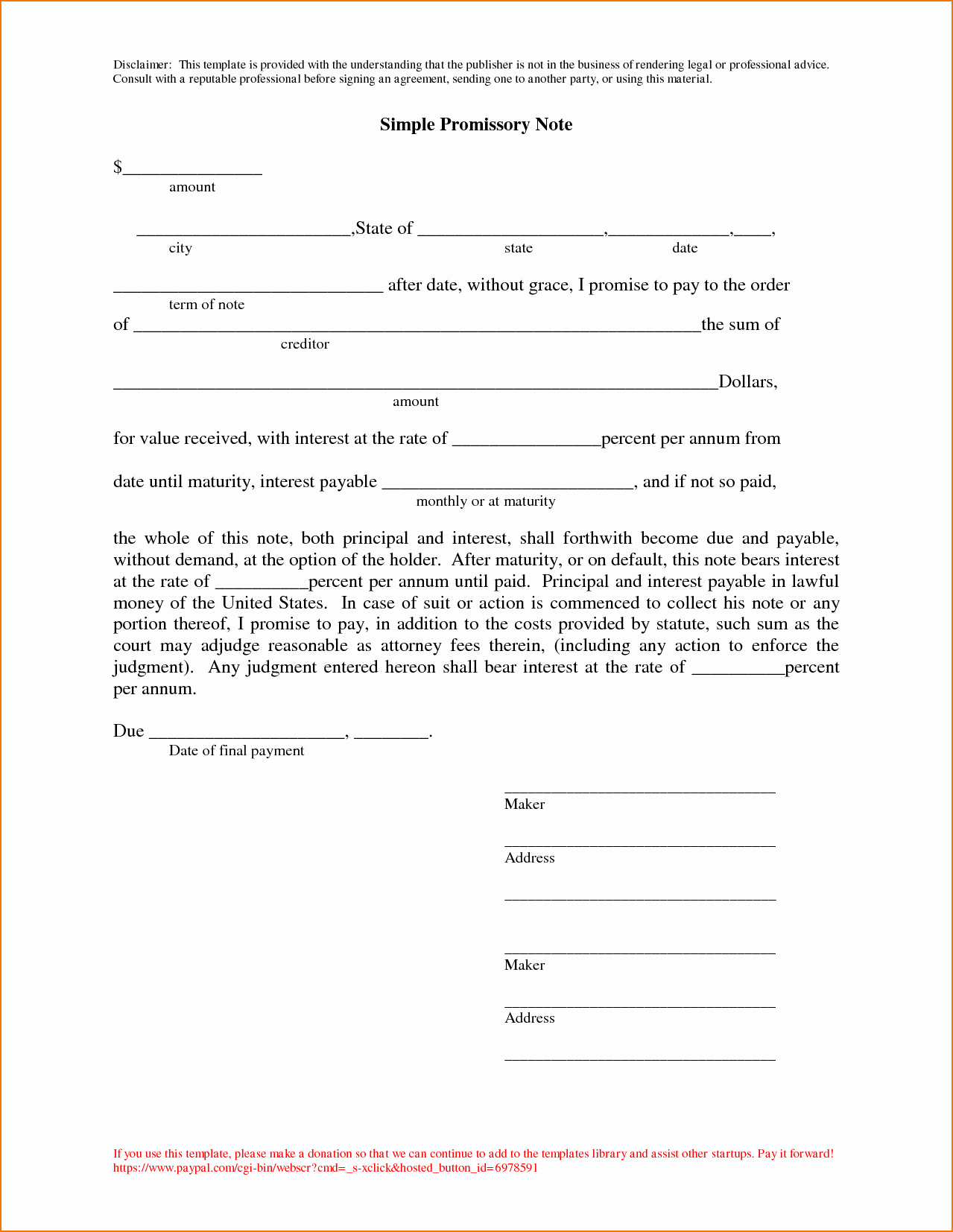 5 Simple Promissory Note Template